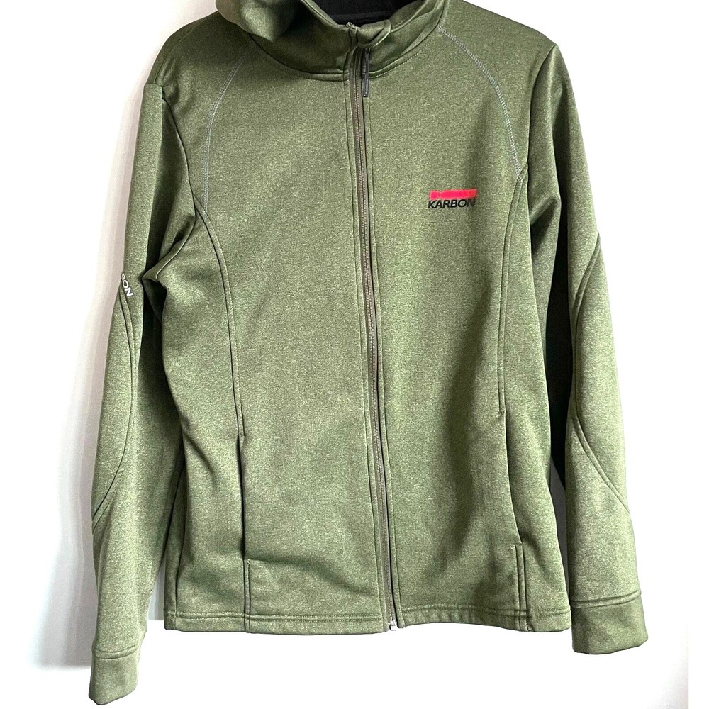 Karbon Soft Stretchy Full Zip Ski Coat Layer Hoodie Green Sweater sz S